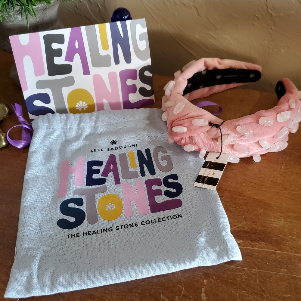 NWT and Bag LeLe Sadoughi Healing Stones Rose Quartz Knotted Headband